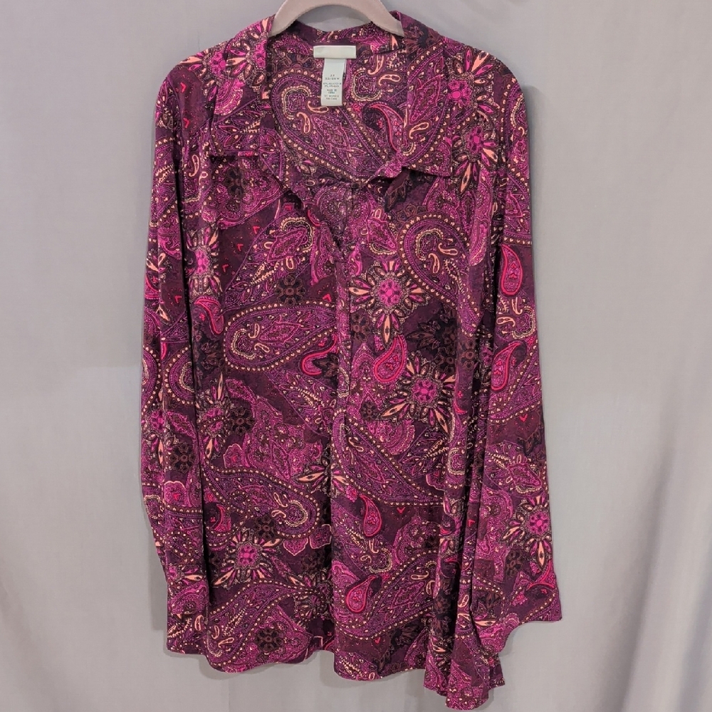 Catherines Pink and Purple Paisley Button-Front Blouse